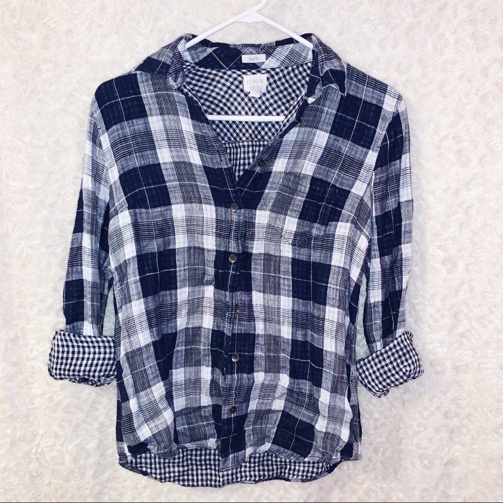 J Crew Gingham Boy Fit Flannel - XS